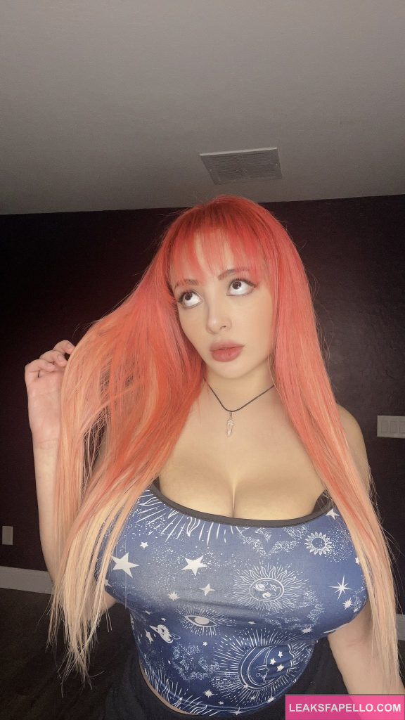 Brie Nightwood @brienightwood OnlyFans big tits pink haired Only Fans model wearing blue tops and skirt 