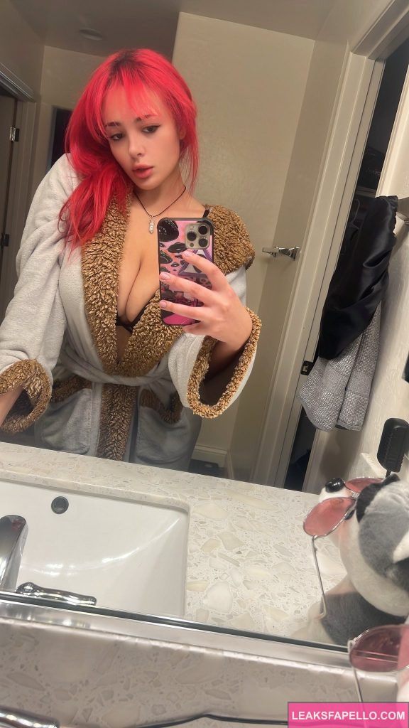 Brie Nightwood @brienightwood OnlyFans big tits pink haired Only Fans model wearing bathroom robe mirror shot