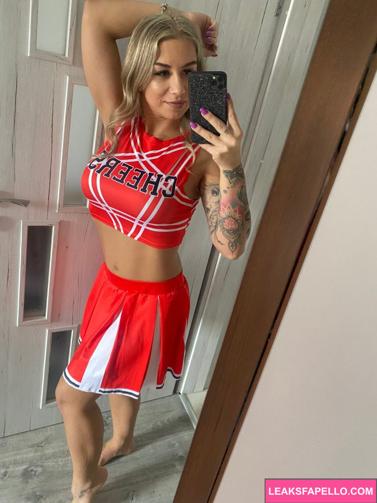 Jassie Aniston @jassiecute OnlyFans big tits thick ass hot sexy only fans model wearing red cheerleading outfit