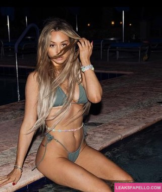 Corinne Olympios @colympios OnlyFans blonde big tits sexy body only fans hot model wearing grey two piece bikini sitting by the pool