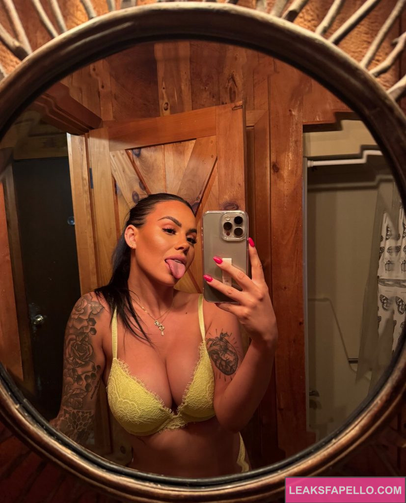 Simone @shotsofsimone OnlyFans big tits sexy gorgeous only fans model wearing yellow bra mirror shot