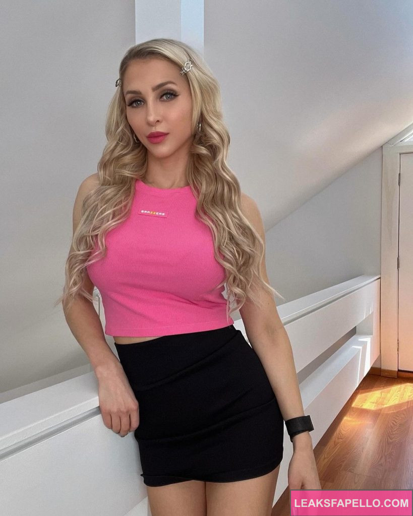 Alix Lynx @alixlynx OnlyFans big tits blonde sexy only fans porn star model wearing pink tops and black mini skirt