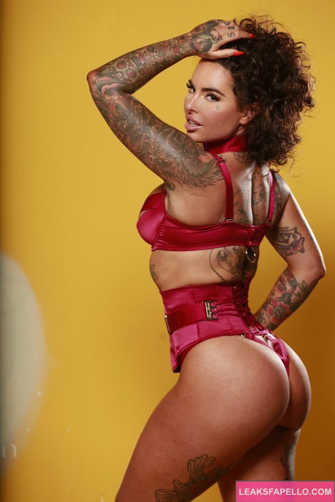 Christy Mack @christymack OnlyFans big tits tattooed curvy only fans model wearing red lingerie 