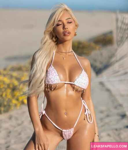 Anthia Mo @gimmemoxo OnlyFans blonde big tits asian hot sexy only fans model wearing white two piece bikini