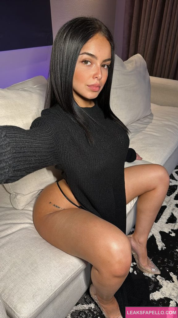 Mia Azalea @itsmiaazalea OnlyFans big tits sexy thick fit weeb only fans model wearing a black long sleeves and black underwear sitting on a couch