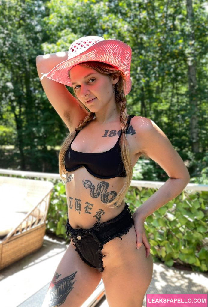 Paris Bush @parisbush OnlyFans hot sexy petite only fans model wearing black two piece bikini and a pink hat