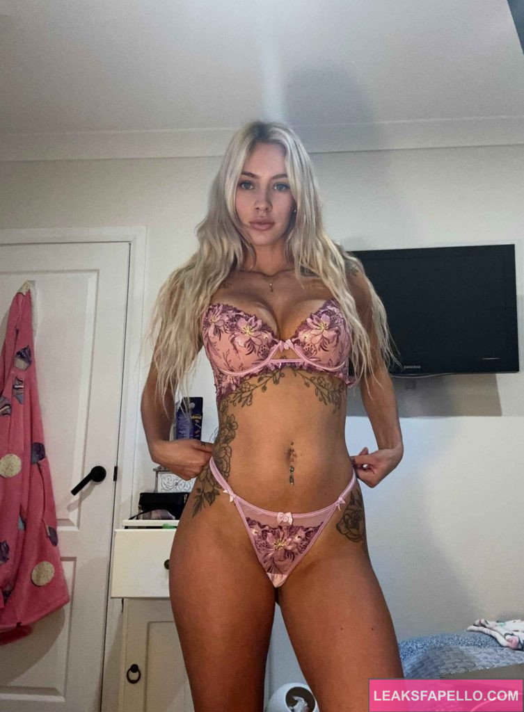 Maddison James @maddyjames99 OnlyFans blonde big tits tattoed hot only fans model wearing pink sexy hot lingerie