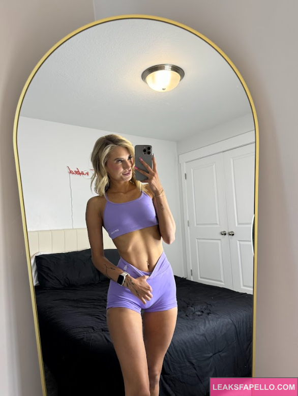 Aria Adams @ariaadamsbaby OnlyFans hot blonde sexy hot only fans model wearing purple sports bra and cyclings