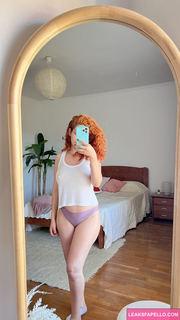 Ashley Ve @ashleyve OnlyFans curly red head only fans model wearing white top and purple underwear mirror shot