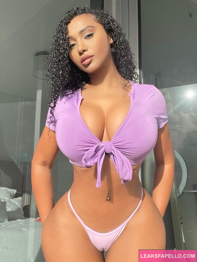 British Olivia @britisholivia OnlyFans big tits thick ass only fans model wearing purple shirt and pink panty