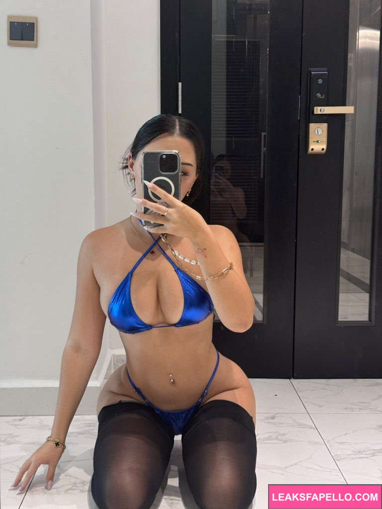 Kaia Kitsune @kaixkitsune OnlyFans big tits busty only fans model wearing blue two piece bikini mirror shot