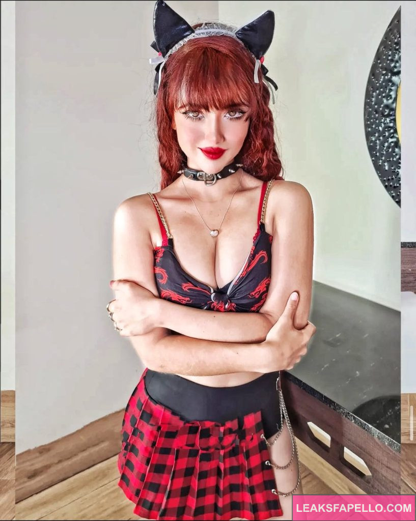 Bella Dueñas @belladuenas OnlyFans redhead big tits sexy tall only fans model wearing sexy cosplay costume and cat ears