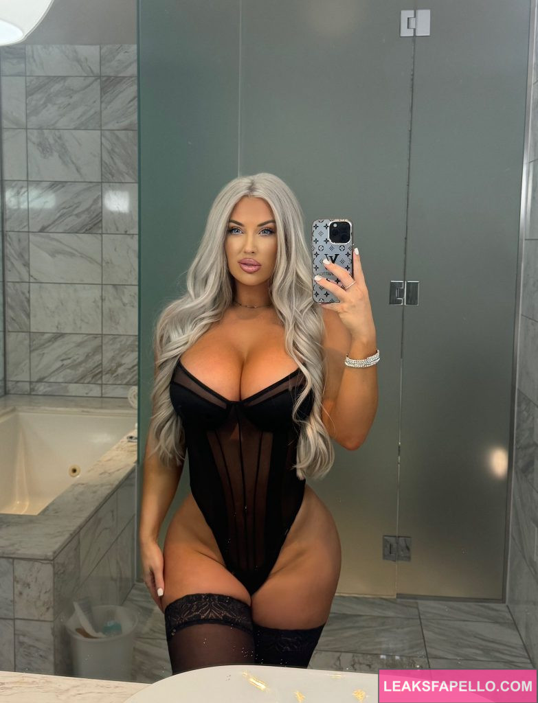 Laci Kay Somers @lacikaysomers OnlyFans blonde big boobs thick fit hot only fans model wearing black one piece lingerie mirror shot