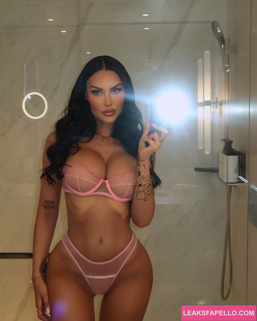 Annelese Milton @annelesemilton OnlyFans hot big tits sexy only fans model wearing pink two piece lingerie mirror shot in the shower