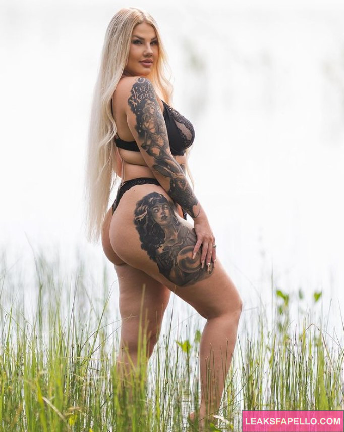 Jasmin Juliet @jasminjuliet OnlyFans blonde thick big tits thick ass only fans model wearing black two piece lingerie