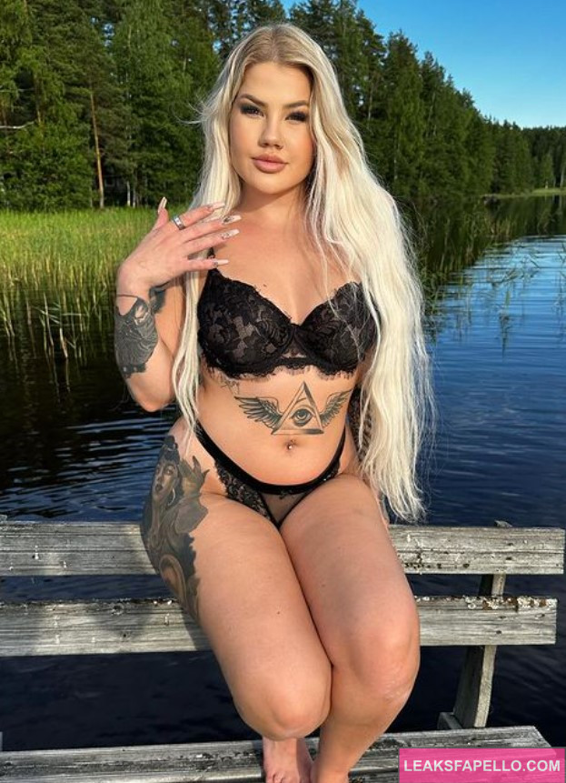 Jasmin Juliet @jasminjuliet OnlyFans blonde thick big tits thick ass only fans model wearing black two piece bikini at the lake