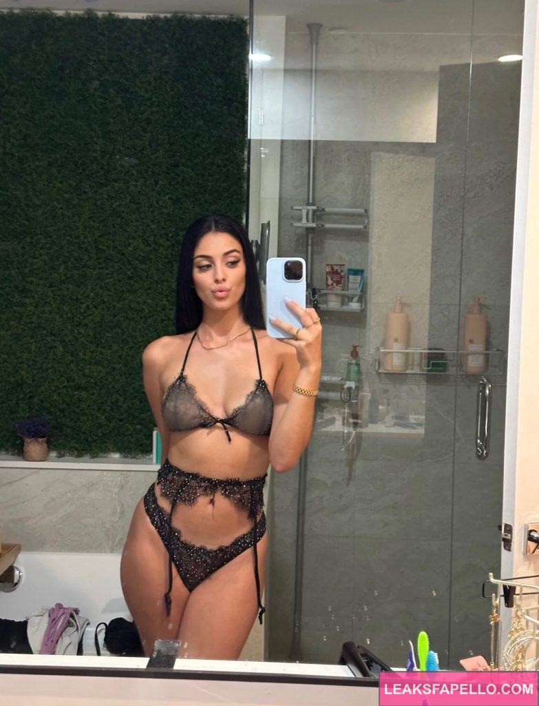 Camilla Araujo @camillaxaraujo OnlyFans big tits hot tiktoker only fans model wearing black sexy lingerie mirror shot