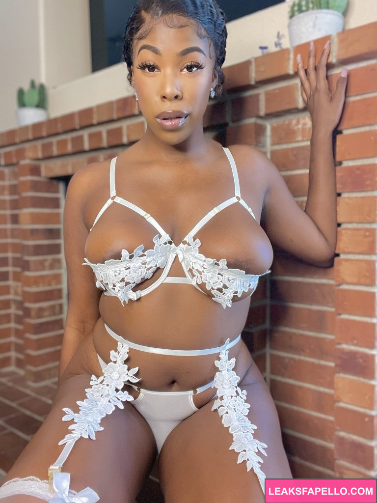 Baby Naomi @babygirlnaomii OnlyFans ebony big tits thick ass hot only fans model wearing white lingerie 