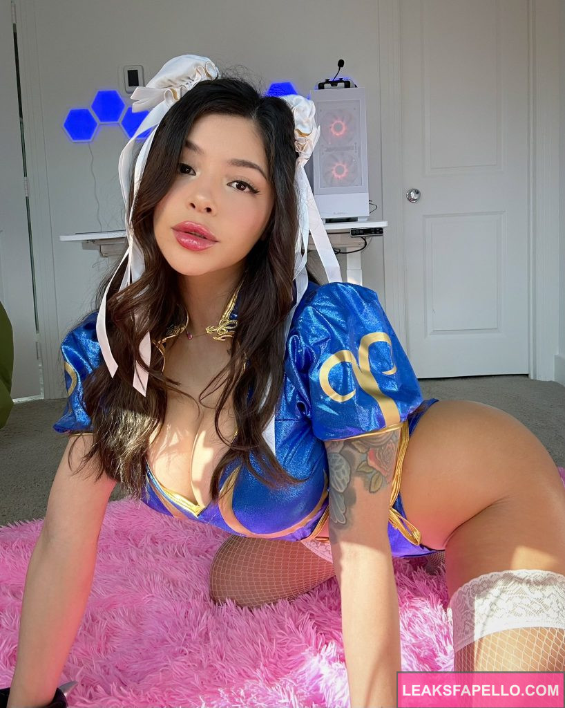 Skyler Lo @skylerlo OnlyFans big tits thick ass only fans model wearing blue cosplay costume 