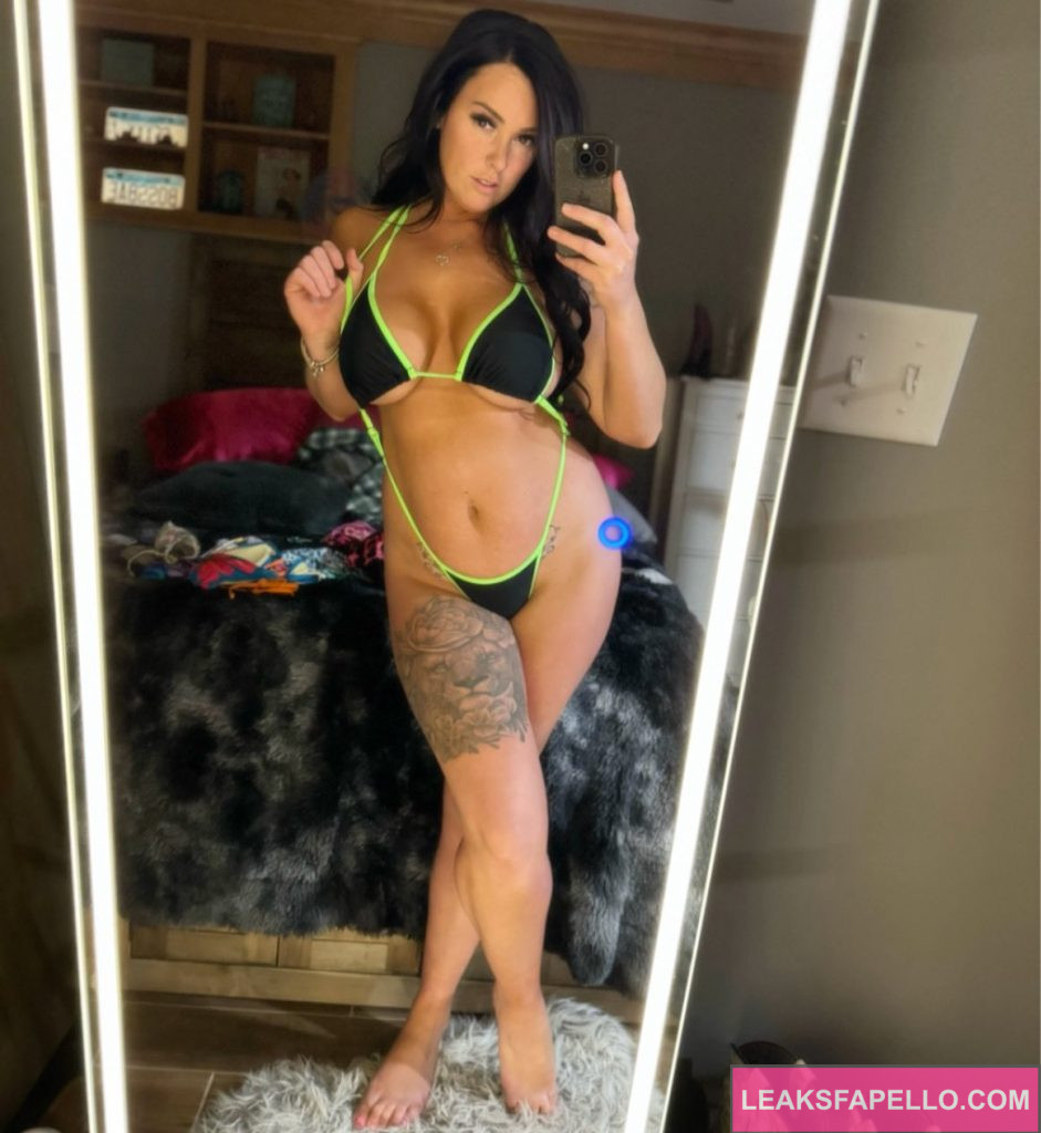 Lacie May @lacie_may OnlyFans big tits MILF wearing black two piece bikini mirror shot