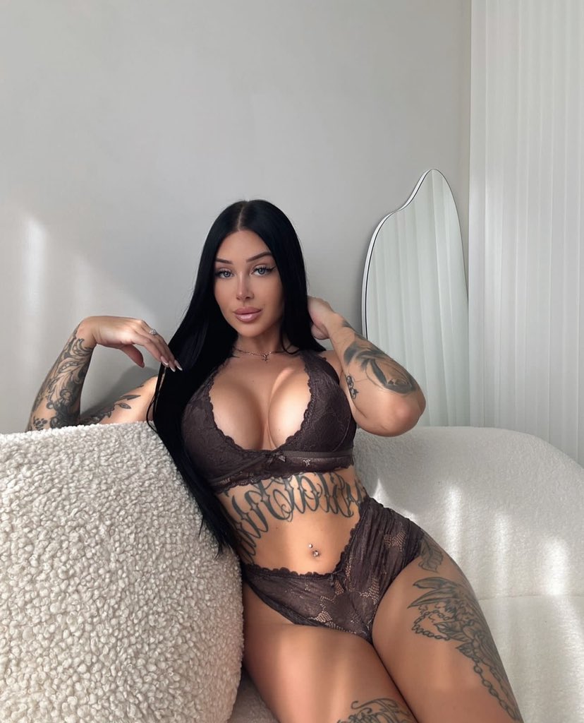 Valerie Cossette @valeriec OnlyFans hot tatted big tits fit only fans model wearing brown two piece lingerie