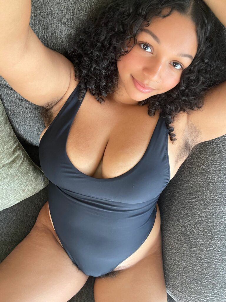 Jasmine @jasminelovve OnlyFans chubby hairy big boobs busty only fans model wearing black one piece