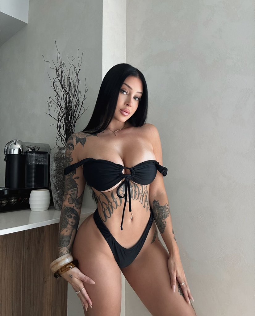 Valerie Cossette @valeriec OnlyFans hot tatted big tits fit only fans model wearing black two piece