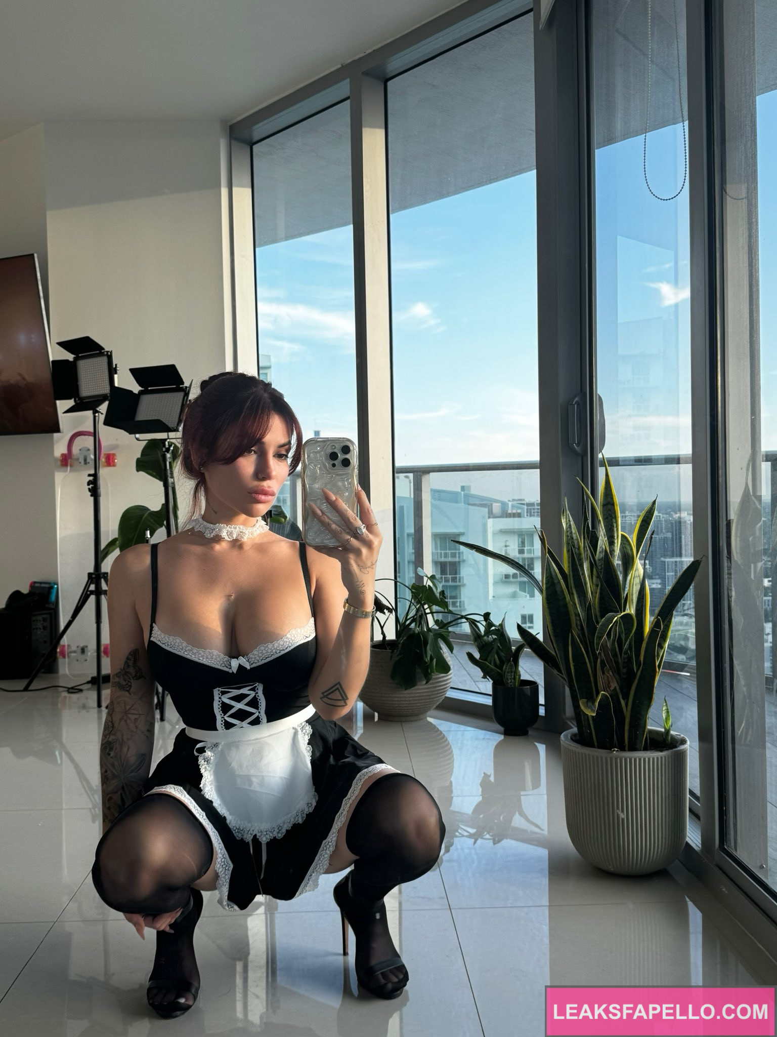 Luchi Del Mar @luchiexclusive OnlyFans big tits thick ass only fans model wearing black maid outfit mirror shot