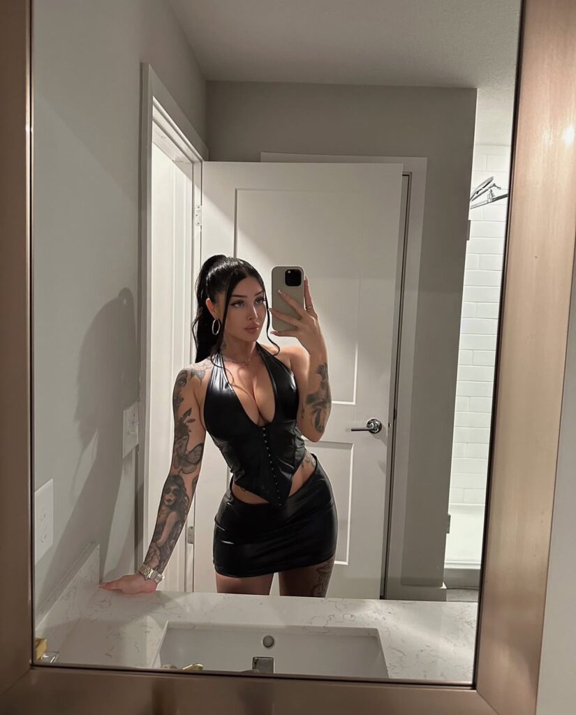 Valerie Cossette @valeriec OnlyFans hot tatted big tits fit only fans model wearing black mirror shot