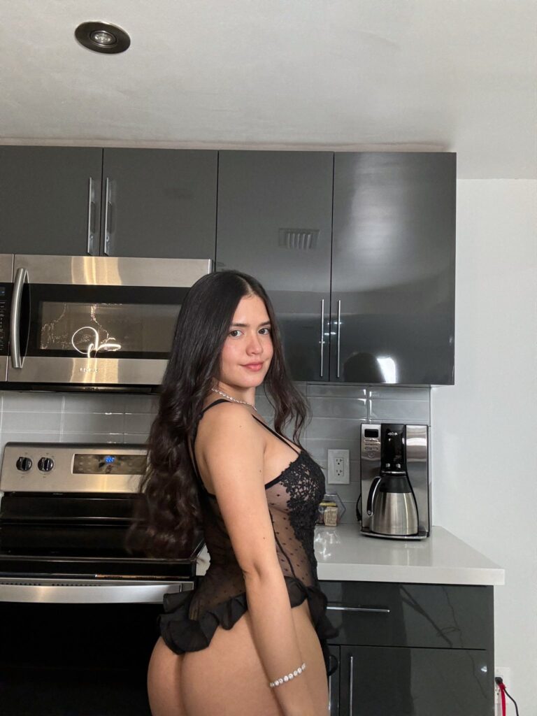 Karina Guerrero @karinaguerrero OnlyFans big tits latina model wearing black lingerie in the kitchen