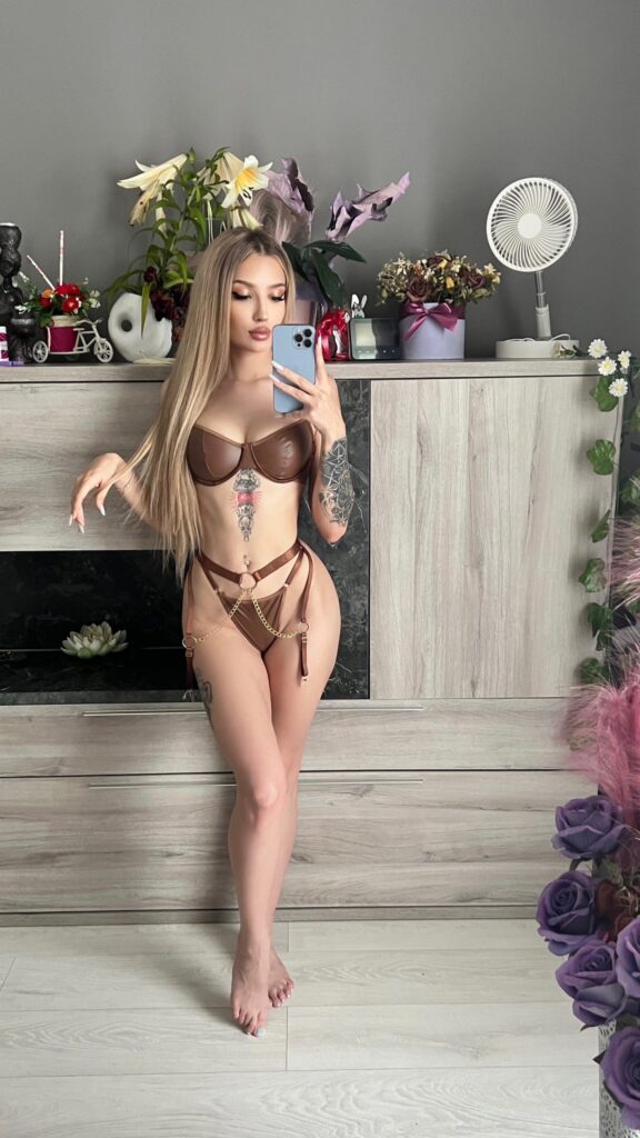 Seremis Star @seremis OnlyFans big tits super sexy model wearing brown lingerie mirror shot