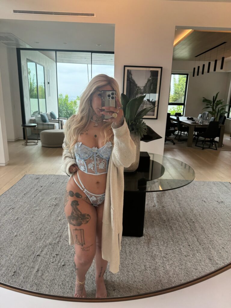 Ally Lotti @povlotti OnlyFans big tits sexy only fans model wearing blue lingerie mirror shot