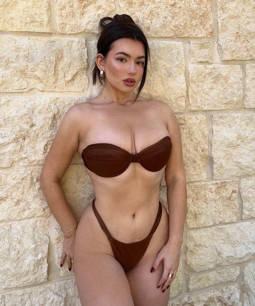 Heather Faber @hfaber OnlyFans big tits thick only fans model wearing brown two piece bikini