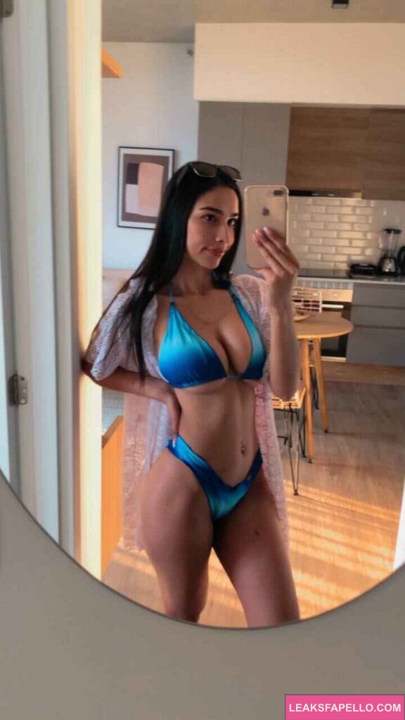 Nina Fox @nina.fox OnlyFans big tits hot model wearing blue two piece bikini mirror shot