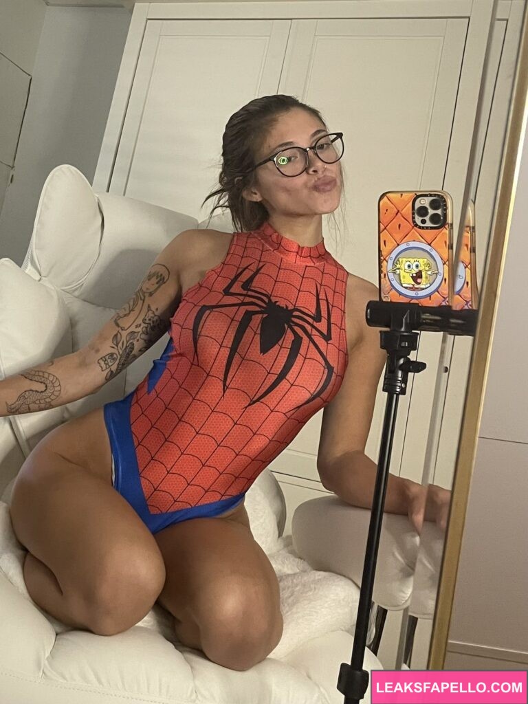 Katie Murch @ktqtpiee OnlyFans big tits sexy model wearing spiderman costume 