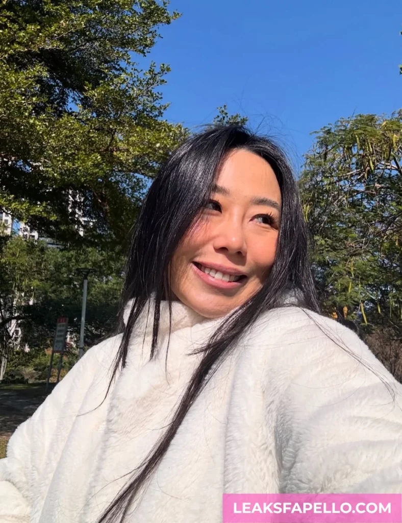 Sharon Wei wearing a white fleece jacket