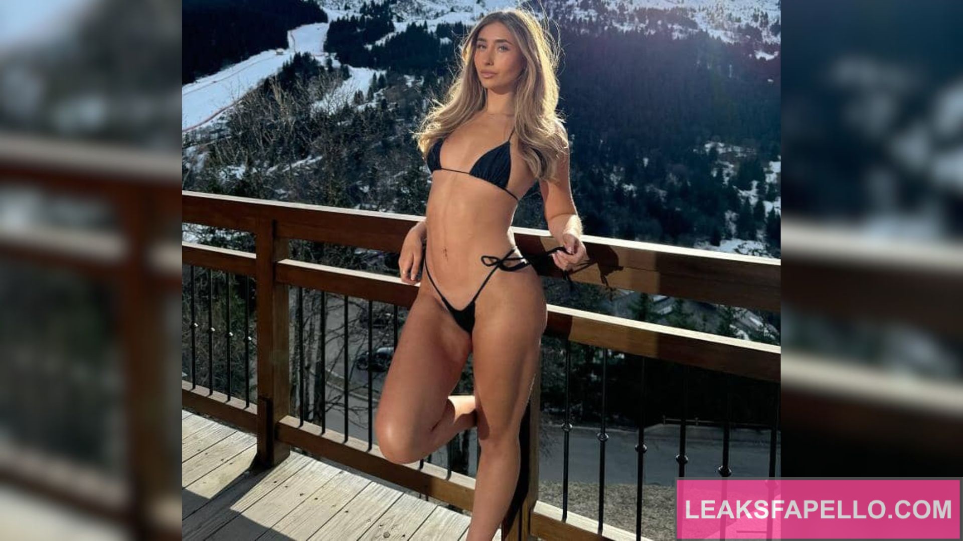Lily Phillips standing outside wearing a sexy bikini