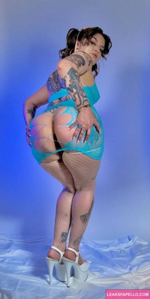 Vanessa Vega showing off her ass wearing a sexy blue lingerie