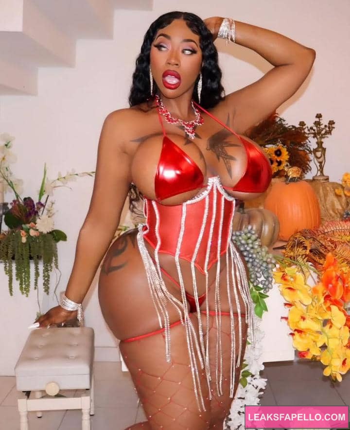 Victoria Cakes in a sexy red suit